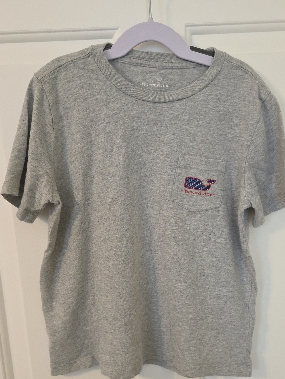 Like New Vineyard Vines Kids' Heather Gray Pocket T-Shirt w/ Whale Logo USA Sz 7